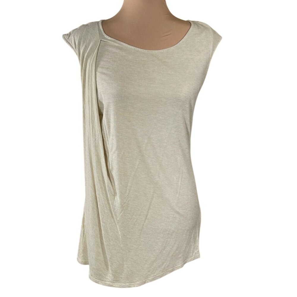 WHBM Tank Top T-Shirt Cream Side Drape Size S Small Wool Blend
